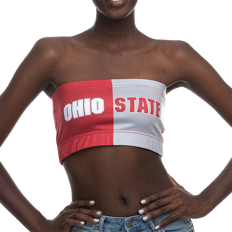 Ladies Ohio State Buckeyes Strapless Colorblock Crop T-Shirt